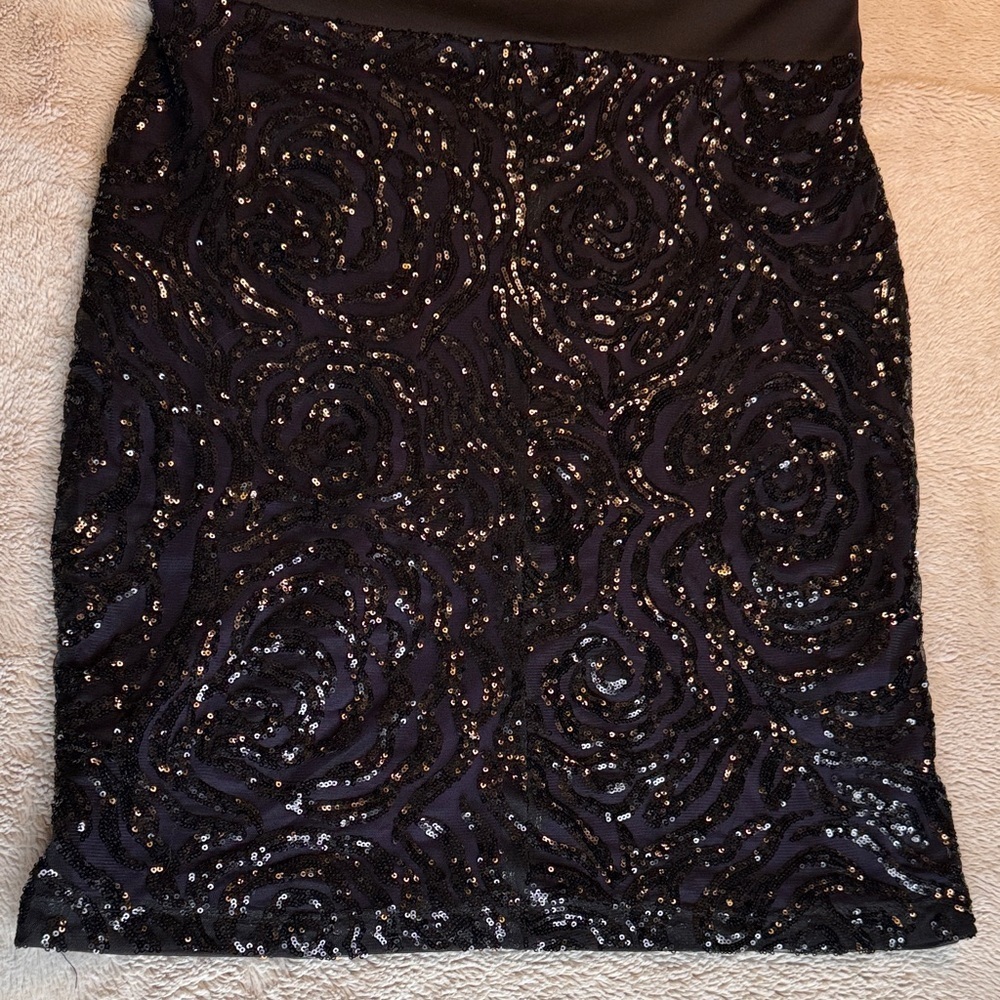 Ricki's Black Sequin Rose Sleeveless Dress Purple Under Layer sz 14 Stretch - Picture 4 of 15